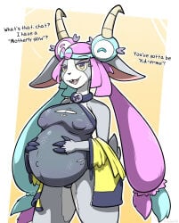 after_transformation alternate_species anthro anthro_female chabble exposed_breasts exposed_pregnant_belly female female_only goat goat_girl gym_leader heavily_pregnant iono_(pokemon) magnemite magnemite_hair_clips multicolored_hair pokemon pokemon_sv post-transformation pregnant pregnant_anthro pregnant_belly pregnant_female streamer super_belly talking talking_to_viewer transformation