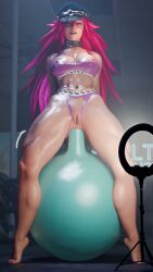 1girls 3d anal anal_penetration bouncing_breasts dom3d exercise_ball exercise_ball_dildo female final_fight gym masturbation no_sound poison_(final_fight) solo_female street_fighter tagme video