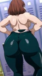 1girls ai_generated ai_generated_video animated ass big_ass big_breasts breasts female female_only hero_outfit_(mha) heroine large_ass light-skinned_female locker_room my_hero_academia no_bra no_panties no_sound no_underwear ochako_uraraka ochako_uraraka_(hero_outfit) tagme tight_clothing trying_on_clothes video