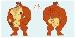 activision anthro arm_hair balls bandicoot barazoku beard big_balls big_muscles big_penis body_hair border brown_hair butt_hair chest_hair crash_bandicoot_(series) demondragoncyan erection facial_hair fan_character fur genitals hair hi_res huge_muscles male mammal marsupial muscular muscular_male orange_body orange_fur penis rikuoxas solo tan_body tan_fur vein veiny_penis white_border