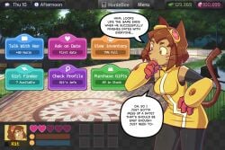 1girls big_breasts brown_hair clothed clothing color comic comic_page crossover dating_sim dialogue english_text female female_focus female_only gameoverse gameplay_mechanics gem hand_on_hip huniepop inkdencomics inkyoh_ kit_(gameoverse) park park_bench porn_game puzzle sex speech_bubble text trees twitter_link