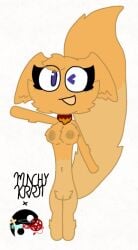 2d_(artwork) anthro big_tail breasts deviantart digital_drawing_(artwork) edit edited eyelashes female female_only first_porn_of_copyright fox fox_tail mammal mammal_au munchykirby1 navy_blue_eyes nipples no_lipstick orange_body original_character tagme taoismeeykachu vagina white_background