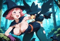 1boy 1boy1girl 1girl 1girl1boy 1girls ai-created ai_art ai_assisted ai_generated all_fours beastiality big_breasts breasts breasts_out character_of_the_day duo female_human female_human/male_pokemon game_freak grabbing greymaker hetero hetero_sex interspecies interspecies_sex lily_(pokemon_johto) male_pokemon male_pokemon/female_pokemon murkrow nintendo pokemon pokemon_(anime) pokemon_(classic_anime) pokemon_(creature) pokemon_(species) pokemon_trainer pokephilia sex sex_from_behind stable_diffusion witch_hat