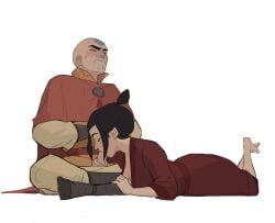 1boy 1girls aang air_nomad airbender_tattoo amugea avatar_legends avatar_the_last_airbender azula bald barefoot black_hair closed_eyes clothed_sex concentrating crack_pairing crossed_legs distracted distracted_sex erection feet_up fellatio female fire_nation focusing full_body fully_clothed interracial lipstick lying_on_floor lying_on_stomach male meditating meditation on_floor oral oral_sex penis penis_grab penis_in_mouth penis_out princess resisting robe robe_only straight sucking_penis tattoo tied_hair topknot trying_not_to_cum white_background