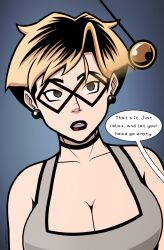 blonde_hair choker cleavage ear_stud female female_focus female_only femsub hypnosis imightbemick lipstick makeup mind_control pendulum