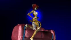 2014 3d anthro ass blue_background breasts cheetah chelsie_(kawa) feline furry gradient_background kawaoneechan looking_at_viewer mammal nipples nude plain_background pose sofa