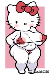 1girls ai_generated anthro areola_slip areolae_slip bbw big_breasts bikini cameltoe cat cat_girl chibi chibi_style chubby chubby_female erect_nipples fat female female_only furry furry_female hello_kitty hello_kitty_(character) hello_kitty_(series) huge_breasts micro_bikini nipple_bulge nipples_visible_through_clothing pussy_peek red_bikini sanrio shortstack solo vulva white_body white_fur wide_hips wink winking_at_viewer