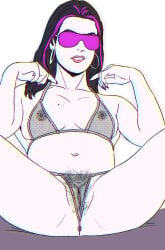 1girls bra breasts effectively_nude female female_only grand_theft_auto grand_theft_auto:_vice_city hairy_pussy mercedes_cortez nipples nipples_visible_through_clothing panties pubic_hair pussy solidusgrilo solo translucent_clothing