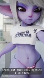 1girls 3d 3d_animation animated blush dialogue female female_only grin league_of_legends mp4 no_sound nude pointy_ears reheshul riot_games shortstack solo tagme text tristana undressing video white_hair yordle