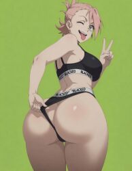 ai_art ai_generated alien_girl big_ass big_butt blacked female female_only flcl flcl_alternative green_eyes haruko_haruhara pawg pink_hair posing posing_for_the_viewer round_ass round_breasts round_butt
