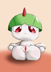 absurd_res anus blush bodily_fluids female generation_3_pokemon genitals hi_res nintendo olihai pokemon pokemon_(species) ralts solo sweat vulva white_body