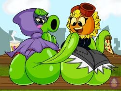 anthro anthrofied ass electronic_arts female flora_fauna plant plant_humanoid plantie plants_vs._zombies plants_vs_zombies popcap_games thick_thighs video_game_character video_games sunflower_(pvz) peashooter_(pvz) solar_flare_(pvz) green_shadow_(pvz) ass_focus gooeysin specialgooeysin