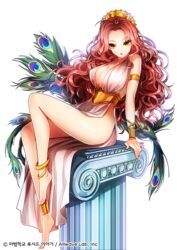 1girls anklet barefoot brown_hair column feathers feet green_eyes hera_(greek_mythology) jewelry long_hair mythology sila