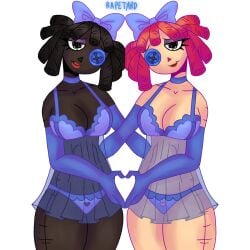 2female 2girls black_eye black_eyes black_eyes_female blackgatha_(tadc) blue_bow blue_bra blue_button blue_choker blue_eye blue_eyes blue_gloves blue_panties blue_underwear bow bra brown_hair button button_eye chocolate_and_vanilla choker closed_mouth closed_mouth_smile closed_smile dark-skinned_female dark_brown_hair dark_hair dark_hair_female dark_skin doll doll_girl eye_open eyes_half_open eyes_open female female_focus female_only glitch_productions gloves half-closed_eyes hips laced_bra light-skinned_female light_skin mouth mouth_closed open_eye open_eyes panties race_swap ragatha ragatha_(tadc) ragatha_(the_amazing_digital_circus) rapetard red_hair s0d0my_s1n short_hair smile smile_at_viewer smiling smiling_at_viewer smiling_female stomach tadc the_amazing_digital_circus thighs underpants underwear waist wide_hips wide_thighs