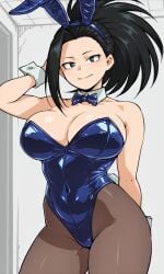 1girls ai_generated big_boobs big_breasts black_eyes black_hair bunny_ears bunny_girl bunny_tail bunnysuit curvy curvy_female curvy_figure heroine huge_breasts large_breasts light-skinned_female light_skin mature_female momo_yaoyorozu my_hero_academia shao145 shiny_skin solo solo_female
