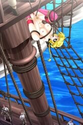 anal_insertion arkham_(artist) arms_behind_back blonde_hair blue_eyes blush bondage boots braid breasts censored clenched_teeth eye_patch female game_cg highres large_breasts legs long_hair looking_up mouth_hold navel nipples nude ocean onna_kaizoku_queen_barbarigo peril pirate predicament_bondage pubic_hair pussy rope ship ship_mast single_braid spread_legs standing sue-markii thighs tied_to_mast tied_to_pole tied_up upside-down vaginal_insertion water