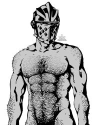 1boy 2026 abs alternate_version_at_source alternate_version_available arm_hair bara bascinet body_hair cel_shading chest_hair crusader crusader_(darkest_dungeon) dark_hair darkest_dungeon dilf feet_out_of_frame gay greyscale hairy hairy_male helmet knight linaswalaf male male_nipples male_only masked masked_male nipples no_visible_genitalia older_male pubes pubic_hair pubic_hair_peek scar scars six_pack standing unseen_male_face white_background yaoi