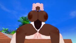 1boy 1boy1girl 1girls 3d 60fps animated bbw brown_eyes choker dark-skinned_female dark_skin fat hoop_earrings koikatsu large_areolae large_breasts large_nipples makeup micro_penis overweight pallasmanul pink_hair pink_lipstick riding_penis sex small_penis smiling swimsuit swimsuit_aside tagme twintails vaginal_penetration video white_boy_summer(game)