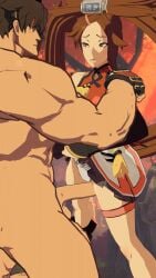 1boy 1girls bareback chinese_clothes clothed_female_nude_male face_to_face gif guilty_gear guilty_gear_strive jam_kuradoberi looping_animation muscular_male sol_badguy standing_sex