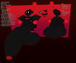 1boy ass balls big_balls big_butt big_penis black_body black_sclera chao_(sonic) dark_chao english_text exclamation_point genitals half-erect hi_res huge_balls huge_cock humanoid hyper hyper_balls hyper_genitalia hyper_penis latluxlula male male_only model_sheet naked nude penis sega smile solo sonic_(series) sonic_the_hedgehog_(series) text thick_thighs white_eyes wide_hips wings zetsu_bough