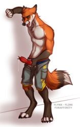 2015 animal_genitalia canine canine_penis clothed clothing cum flynx-flink fox half-dressed knot male male_only mammal masturbation penis piercing shorts solo topless