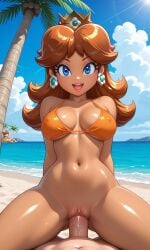 mario_(series) super_mario_bros. nintendo princess_daisy bare_shoulders bare_legs bare_thighs bare_arms bare_midriff bare_back bare_ass 1girls blue_eyes dark_skin dark-skinned_female petite petite_body petite_female medium_breasts large_breasts narrow_waist wide_hips hourglass_figure long_eyelashes eyelashes eyebrows eyeshadow eyeliner lipstick mascara makeup shiny_skin long_hair orange_hair brown_hair 1boy 1boy1girl beach bikini bikini_top_only bottomless breasts clitoral_hood clitoris cloud cowgirl_position crown day earrings female female_penetrated jewelry looking_at_viewer male male/female male_penetrating_female mini_crown navel ocean open_mouth orange_bikini orange_bikini_top outdoors palm_tree penis penis_in_pussy pov pussy sex sky smile solo_focus straddling straight swimsuit tree vaginal_penetration vaginal vaginal_sex veins veiny_penis realistic ai_generated ai_assisted hi_res waifufamily