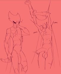2025 anthro arthropod arthropod_abdomen balls becoming_erect digital_media_(artwork) empty_eyes eyes_closed flaccid foreksin foreskin genitals half-erect hand_on_neck hi_res horn humanoid_genitalia humanoid_penis insect insect_wings long_foreskin male male_focus nerunaur nude penis saggy_balls scar signature simple_background slim solo solo_male standing stretching throbbing throbbing_penis unretracted_foreskin wings