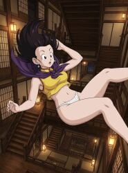 chichi demon_slayer dragon_ball_z earrings falling mother source_request underwear untied_hair year_request