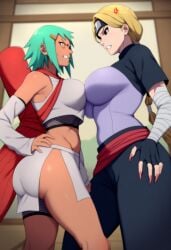 2girls adult_and_teenager age_difference ai_generated angry angry_face anger_vein big_breasts blonde_hair breasts breast_size_difference clothing curvaceous competitive comparing comparing_breasts dark-skinned_female dark_skin duo_focus female female/female female_only fuu_(naruto) green_hair height_difference interracial jinchuriki fighting fighting_over_boy kunoichi light-skinned_female light_skin lips long_hair multiple_females multiple_girls naruto naruto_(series) naruto_shippuden nii_yugito ninja nude nude_female older_female_and_younger_female outdoors petite short_hair size_difference small_breasts staredown sharp_nails yuri upper_body