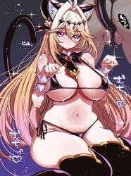 areola_slip bikini cat_ears cat_girl cat_tail catgirl cure_arcana_shadow curvy huge_ass huge_breasts kneeling large_breasts meitantei_precure! moria_luluka partially_visible_vulva paw_pose plump precure pretty_cure sitting_on_floor thick_ass thong trefoil voluptuous wariza