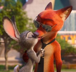 judy_hopps nick_wilde zootopia ai_generated ai_assisted edit third-party_edit nude anthro kissing making_out kiss tounge_out tounge_kissing licking kissing_each_other couple couple_(romantic) romantic romantic_couple sunglasses shipping
