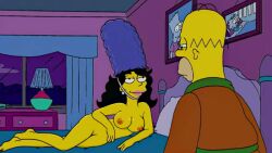 bedroom blue_hair edited homer_simpson julia_(the_simpsons) marge_simpson nude_filter screenshot_edit the_simpsons