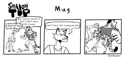 2boys male/male male_only male muscular_male muscular anthro anthro_on_anthro furry smaller_male angry back_view from_behind fat_ass big_butt butt revenge gay dialogue text english_text felid feline balls spedumon