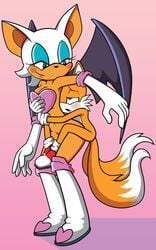 2015 anthro black_nose blush boots breasts canine clothing female fox fur furry_tail gloves heart male mammal multiple_tails navel open_mouth paradox-sin plain_background rouge_the_bat sega sex smile sonic_(series) straight sweat tail tails tongue wings