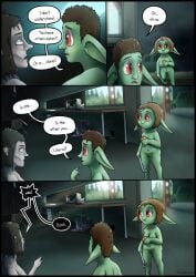 absurd_res breasts casual colored comic dialogue digital_drawing_(artwork) digital_media_(artwork) emaciated english_text female genitals goblin goblin_female goblin_male green_body green_skin greenbuncafe group hair hi_res human humanoid humanoid_pointy_ears light light_beam male mammal medium_breasts nipples nonsexual nonsexual_nudity nude nudist open_mouth pointy_ears pubes roadkill_(greenbuncafe) ruins shaded shortstack signature sodacan_(greenbuncafe) speech_bubble sunbeam sunlight text trio vulva