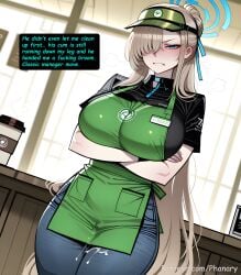 asuna_(blue_archive) starbucks starbucks_barista blue_archive phanary patreon patreon_username patreon_link absurdres aesthetic ai_generated anime anime_style blurred_background comic comic_page comic_panel comic_strip cover_page dialogue digital_art digital_painting english high_quality highres line_art long_comic manga_style multiple_panels soft_shading speech_bubble 1girls 1girl 1female solo_focus big_breasts huge_breasts large_breasts big_ass large_ass bubble_butt bubble_ass thick curvy curvy_figure curvy_female curvy_body curvy_hips curvy_thighs sexy sexy_pose sexy_body sexy_female beautiful beautiful_girl beautiful_female cute cute_face slut bitch 2026 blush blushing blush_lines blushing_female text text_bubble text_box text_focus english_text english_dialogue solo long_hair breasts looking_at_viewer blue_eyes shirt ribbon very_long_hair hair_ribbon ponytail short_sleeves thighs teeth alternate_costume collared_shirt choker pants indoors cum mole hair_over_one_eye halo apron uniform cup black_shirt crossed_arms light_brown_hair denim clenched_teeth web_address meme jeans blue_pants visor_cap name_tag blue_halo disposable_cup cum_on_clothes employee_uniform coffee_cup cafe green_apron polo_shirt