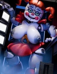 1girls 3d animatronic animatronic_female bedroom_eyes big_breasts big_nipples circus_baby circus_baby_(fnaf) duranomates erect_nipples five_nights_at_freddy's five_nights_at_freddy's:_sister_location flirting flirting_with_viewer girly green_eyes half-closed_eyes jordevoir office pigtails red_hair security_camera short_hair short_skirt skirt smile solo tall_female thick_thighs thunder_thighs tv white_body