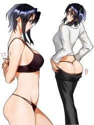 1girls ass ass_focus ass_too_fat azumanga_daiou back_view bare_shoulders big_breasts black_hair black_pants blue_eyes blue_hair blush blush_lines blushing bra breasts busty collared_shirt curvaceous curvy curvy_female curvy_figure dressing female female_focus female_only g-string getting_dressed hi_res high_resolution highres inconvenient_ass ky00nie large_breasts light-skinned_female light_skin looking_back looking_back_at_ass nyamo_minamo_kurosawa panties pants putting_clothes_on rear_view shirt side_view sideass sideboob sidelocks solo solo_female solo_focus struggling struggling_to_fit sweat sweatdrop tagme thick_thighs thighs thong underwear voluptuous voluptuous_female white_shirt