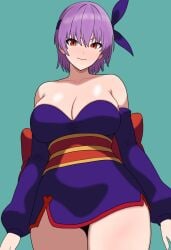 dead_or_alive ayane_(doa) purple_hair short_hair red_eyes kunoichi ninja big_breasts large_breasts purple_dress dress pantyshot 1girls female obi bojack198 cleavage cowboy_shot