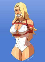 ball_gag blonde_female blonde_hair blue_eyes bound breasts emma_frost emma_frost_(marvel_rivals) emma_frost_(white_wave_queen) large_breasts marvel marvel_rivals x-men