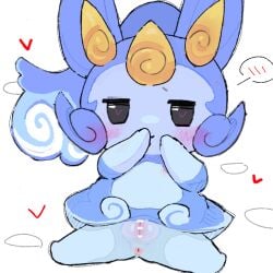 1:1 2026 anthro anus aroused beady_eyes biped blue_body blush body_blush cel_shading censor_bar censored censored_genitalia censored_vulva cheek_tuft chibi covering covering_mouth covering_own_mouth covering_self digital_drawing_(artwork) digital_media_(artwork) elemental_creature elemental_humanoid facial_tuft female female_anthro front_view genitals half-closed_eyes head_tuft heart_in_pupils hearts_around_body hi_res humanoid innie_vulva looking_at_viewer marinmizu_(the_battle_cats) multicolored_body narrowed_eyes nipples plantigrade purupuwa shaded simple_background sitting solo the_battle_cats tuft two_tone_body vulva vulva_blush white_background