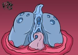 anthro anus butt eyescutout female genitals hi_res liquid nude portal simple_background solo tongue vulva