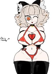 big_breasts cat_ears catmaid_(dizzyspells) chocker cleavage cosplay felis_(lucyfercomic) furry wide_hips