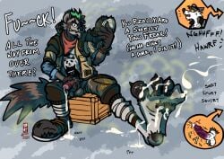2024 anthro ascot bodily_fluids bracelet canid canine canis claws clothing cum cum_drip cum_on_clothing cum_on_feet cum_on_footwear cum_on_socks dialogue dirty dirty_clothing dirty_shoes dirty_socks dripping duo ejaculation epic_games facial_piercing feet footwear fortnite genital_fluids genital_piercing genitals green_hair hair hi_res humanoid_genitalia humanoid_penis jacket jewelry male male/male mammal masturbation musk nose_piercing nose_ring onomatopoeia orgasm_from_sniffing penis penis_piercing piercing prince_albert_piercing procyonid raccoon red_penis ring_piercing rocko_(artist) rufus_(fortnite) shoe_sniffing shoes shoes_removed sitting smelly smelly_feet sniffing sniffing_clothes sniffing_while_masturbating socks solo sound_effects text toe_claws topwear torn_clothing torn_footwear torn_socks wendell_(fortnite) wolf