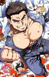1girls 3boys attack bara bare_breasts beard_stubble beefy big_bulge big_hands big_mom blue_eyes breasts brown_hair bulge bulge_through_clothing bursting_breasts bursting_clothes charlotte_linlin chibi daddy dilf edward_newgate escape female fist forked_eyebrows frown gay grin harukatti hi_res high-angle_view huge_breasts hunk impact_lines iridescent jacket_on_shoulders kaido_(one_piece) light_skin male male_breasts manly mature_male monkey_d_garp moobs mustache_stubble no_nipples one_piece oppai pecs punch rock running scar scar_on_face short_hair solo_focus standing thick thick_eyebrows tight_clothing tough_guy whitebeard yaoi young