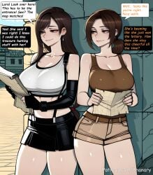 1female 1girl 1girls 2026 2girls absurdres aesthetic ai_generated anime anime_style artist_name bare_shoulders beautiful beautiful_female beautiful_girl belt big_ass big_breasts bitch black_gloves black_hair black_skirt black_tank_top blurred_background blush blush_lines blushing blushing_female breasts brown_eyes brown_hair brown_shorts bubble_ass bubble_butt cleavage closed_mouth collarbone comic comic_page comic_panel comic_strip cover_page cowboy_shot crop_top crossover curvy curvy_body curvy_female curvy_figure curvy_hips curvy_thighs cute cute_face dangle_earrings dialogue digital_art digital_painting earrings eastern_and_western_character elbow_gloves english english_dialogue english_text final_fantasy final_fantasy_vii final_fantasy_vii_remake fingerless_gloves gloves high_quality highres holding holding_map holding_paper huge_breasts jewelry lara_croft lara_croft_(survivor) large_ass large_breasts line_art lips long_comic long_hair looking_at_another low-tied_long_hair low_ponytail manga_style map mature_female meme midriff miniskirt multiple_girls multiple_panels navel newspaper outdoors paper patreon patreon_link patreon_username pencil_skirt phanary ponytail red_eyes sexy sexy_body sexy_female sexy_pose shiny_skin shirt short_ponytail short_shorts shorts skirt sleeveless sleeveless_shirt slut smile soft_shading solo_focus speech_bubble sports_bra standing suspender_shorts suspender_skirt suspenders swept_bangs talking tank_top taut_clothes taut_shirt text text_box text_bubble text_focus thick thick_thighs thighs tifa_lockhart tomb_raider tomb_raider_(survivor) very_long_hair web_address white_tank_top