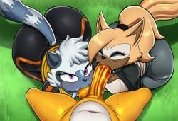 2girls ai_generated ass big_penis blowjob cock double_fellatio soni sonic_(series) sonic_the_hedgehog_(comics) sonic_the_hedgehog_(idw) sonic_the_hedgehog_(series) sucking_balls sucking_penis sucking_testicles tails_the_fox tangle_the_lemur whisper_the_wolf