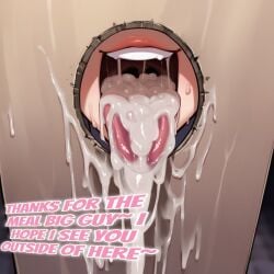 silvervale 2d absurdres absurd_resolution absurd_res highres high_resolution high_quality hi_res patreon_username patreon watermark uncensured image 2026 ai_generated zeyayelan 1girl solo open_mouth sweat teeth tongue cum english_text makeup lipstick box close-up after_sex cumdrip cum_in_mouth in_container cum_on_tongue after_fellatio in_box through_wall public_use glory_wall