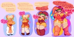ass ass_expansion breast_expansion breasts clothing_transformation clown clown_girl clown_makeup cookie_run cookie_run:_tower_of_adventures cookie_run_ovenbreak defeated defeated_heroine dialogue gameplay_mechanics gryboed hips mind_break mind_control peach_cookie pixel_art timer transformation transformation_sequence