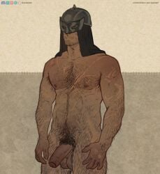 1boy 2024 abs alternate_version_available balls bara beard beard_stubble body_hair bounty_hunter_(darkest_dungeon) chest_hair cowl darkest_dungeon feet_out_of_frame foreskin gay hairy hairy_male hand_on_hip helmet helmet_only leg_hair linaswalaf male male_nipples male_only nipples nude nude_male penis pubes pubic_hair scars scars_all_over scrotum simple_background six_pack solo solo_male standing stubble testicles yaoi